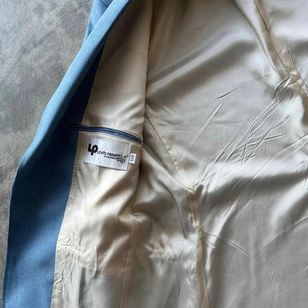 Vintage Levis Panatela Sportswear Blazer Light Blue Gold Buttons 40R 70s Retro
